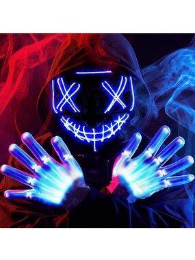 LED Light-Up Mask and Gloves Set - Blue Glow